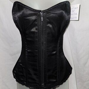 NWT 24"/SMALL BLACK SILK HANDMADE TIGHT LACING ZIPPER CORSET GOTH PUNK EDC
